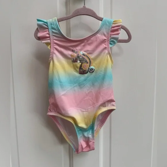 NWOT Penelope Mack LTD 24M Girls Rainbow Unicorn One Piece Bathingsuit Swimsuit