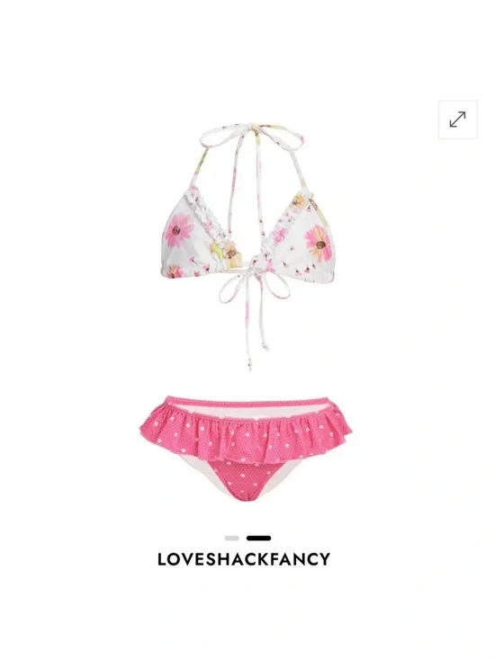 LoveShackFancy Bright Peony Multi Pink Polka Dot Bikini Set size 2-3 years