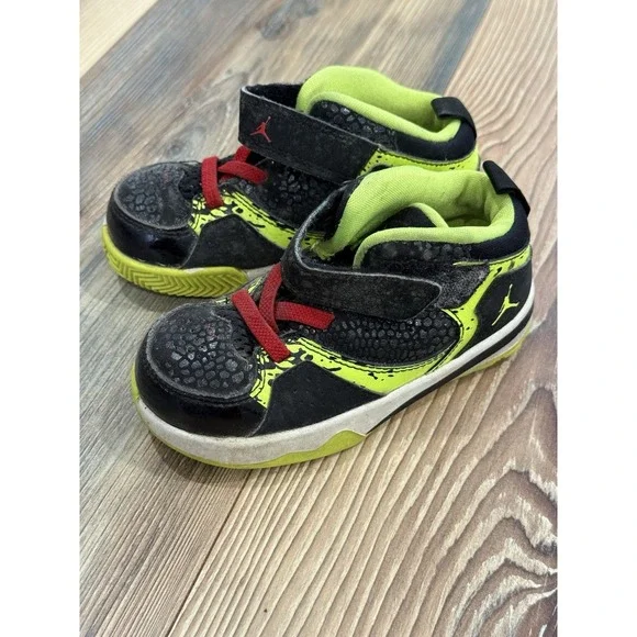 Nike Air Jordan Baby Size 8C Black Neon Green High Tops Sneakers Shoes