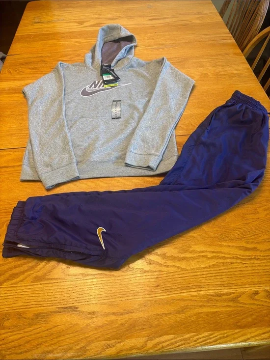 Nike Kids Purple Athletic Joggers with Gold Swoosh and NWT Nike Hoodie