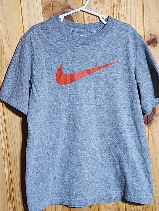 YOUTH M Nike Gray Tee with Orange Swoosh
