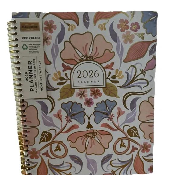 Clementine Paper inc 12-month Large Size Planner Jan- Dec 2026 Hard Tan floral