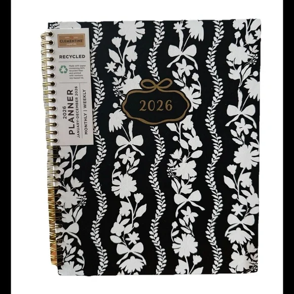 Clementine Paper inc 12-month Large Size Planner Jan- Dec 2026 Hard Black/Ivory
