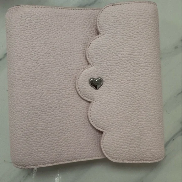 Pink Scalloped Leather A6 Rings Planner Aura Estelle