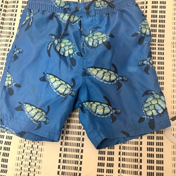 Blue Turtle Print Swim Trunks