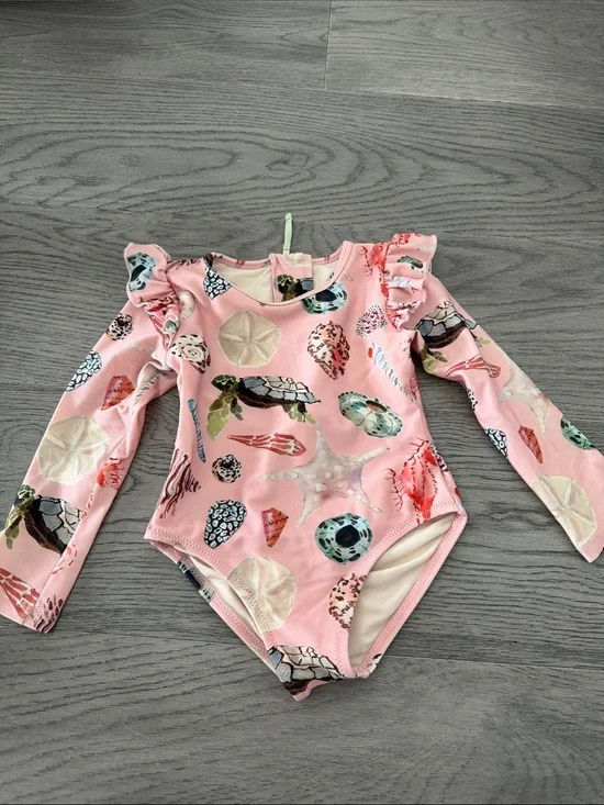 Pink Chicken Pink Sea Life Ruffle-Shoulder One-Piece Swimsuit