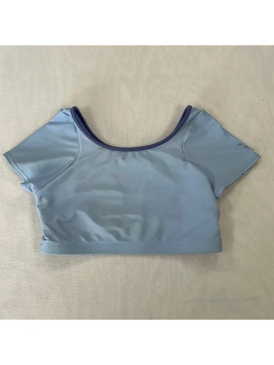 Athleta Girl Size 12 Blue Short Sleeve Cutout Bikini Swim Top UPF