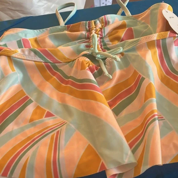 Girls Wonder nation Colorful Striped Swimsuit top large 10/12 NWT