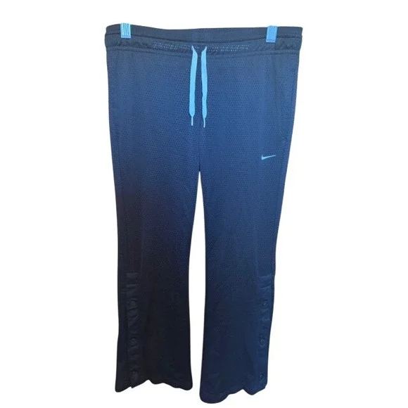 Nike Kids Track Pants Snap Button Side Logo Athletic Black Blue Size M‎