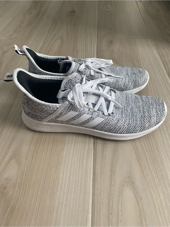 adidas White and Gray Knit Running Sneakers