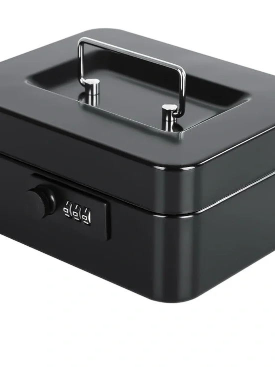 Portable Black Cash Box with Combination Lock