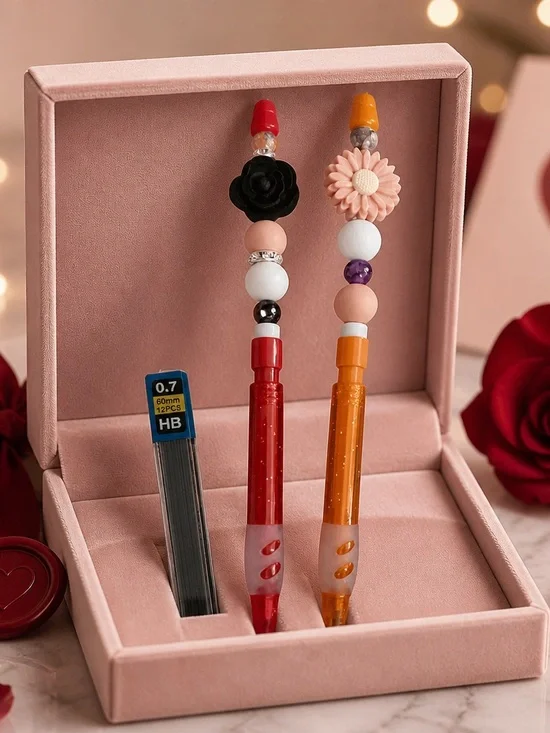 Set of 2 Decorated Mechanical Lead Pencils w/ Refillable Lead