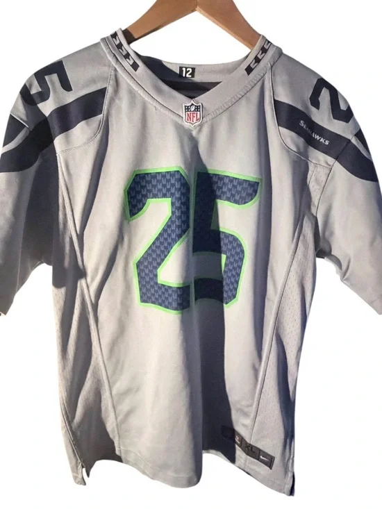 Nike youth Gray Blue Seattle Seahawks Richard Sherman 25 NFL Jersey Size XL
