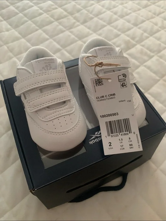 Reebok Infant Club C Crib White Velcro Sneakers
