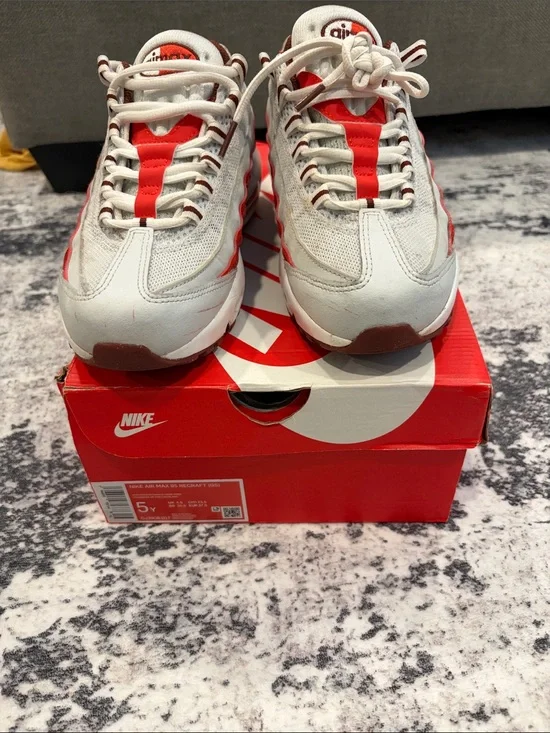 Nike White and Red Youth Air Max 95 Sneakers