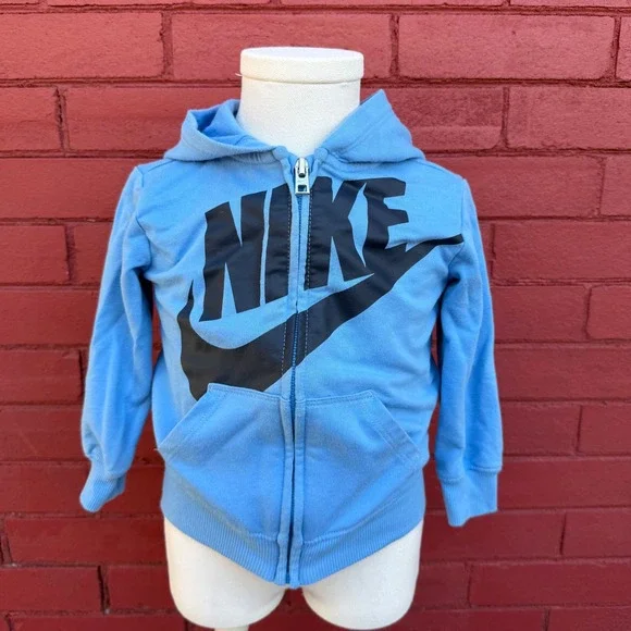 Vtg Nike Zip‎ Up Hoodie Infant Size 18M Baby Blue Spellout Sportwear Streetwear