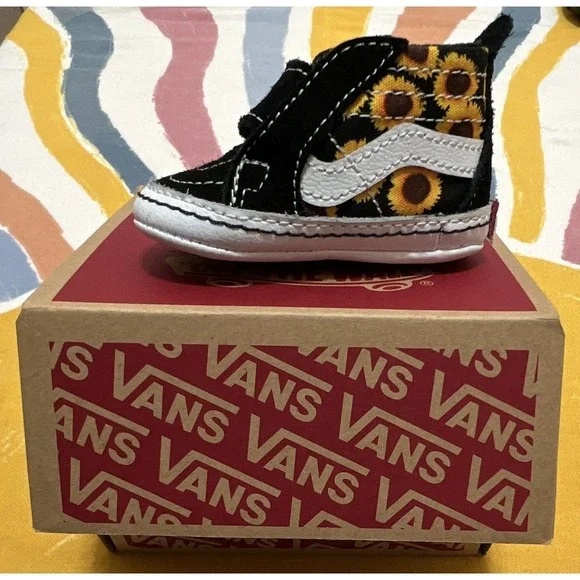 VANS Off The Wall Baby High Top Suede Floral Sneakers Hook & Loop US 1 EU 16