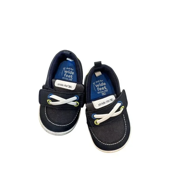 Stride Rite 360‎ Benji Boat Shoes Toddler Boys Size 4 Blue Nautical Slip On