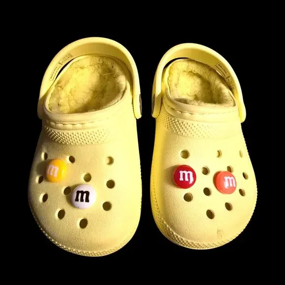 Crocs Baby Infant Fleece Lined Slip on Clogs w/ m & m Jibitz Yellow, Size C5