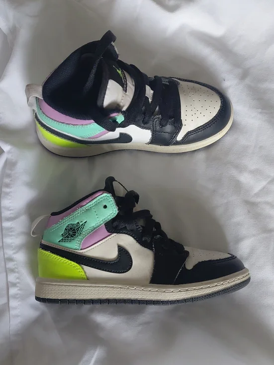 Nike Kids High-Top Sneakers in Black, White, Mint, Lavender & Neon Yellow