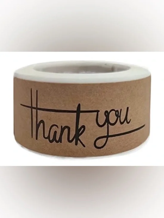 120 1x3in “Thank You” Kraft Paper Stickers Roll - 1 Roll