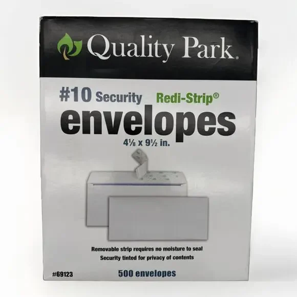 Quality Park #10 security Redi-Strip Envelopes 4 1/8 x 9 1/2 in. - 500 Envelopes