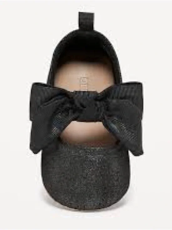 Old Navy Canvas Bow Ballet Flats Black Glitter Baby Size 6-12 months
