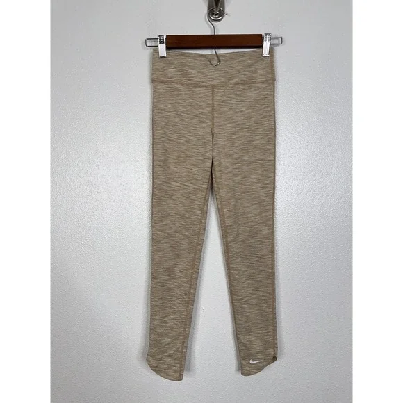 Nike Kids Girls Dri-FIT Tan Space Dye High Waisted Leggings FD2847-200 Size M