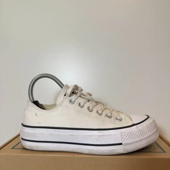 Converse Chuck Taylor All Star Womens 6 Low Top Platform White Canvas Sneakers