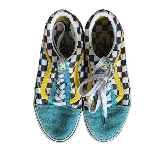 Vans Off the Wall Old Skool Crazy Check Neon Sneakers Mens 6.5 Womens 8