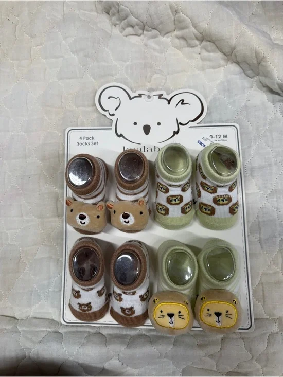Koala Kids Green and Brown Animal Sock Shoes 4-Pack