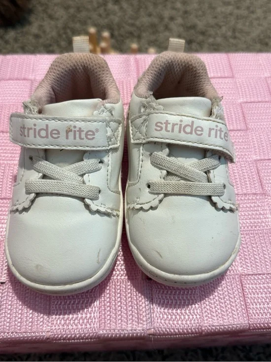 Stride Rite White and Light Pink Baby Sneakers with Hook-and-Loop Strap