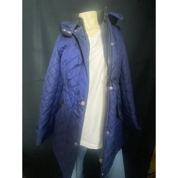Covington Women's Quilted Jacket / Coat‎ (Blue, Snap & Zip Front)