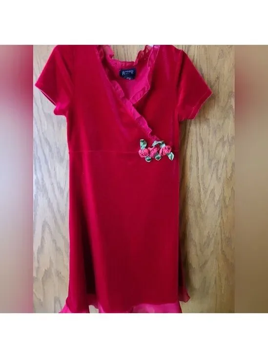 Children's Place Girls 6x/7 Stretch Short Sleeved Red Holiday Dress