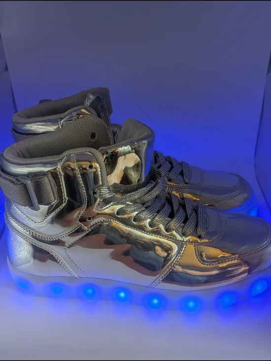 Silver Metallic LED Light Up High Top Sneakers Women’s 8 EU 38 Rechargeable Shoe