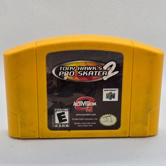 Nintendo NUS-006 Tony Hawk's Pro Skater 2 N64 Yellow Cartridge Tested