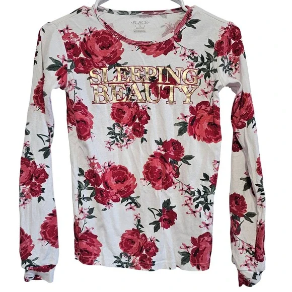 The Childrens Place Sleeping Beauty Rose Floral  Top Red White‎ Gold Size 16