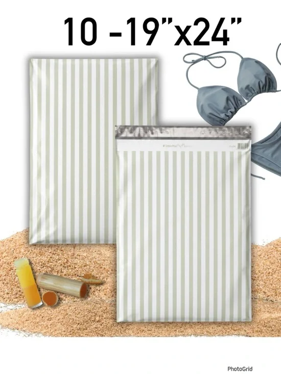 4/$20 -10 Green Stripe poly mailers 19”x24”