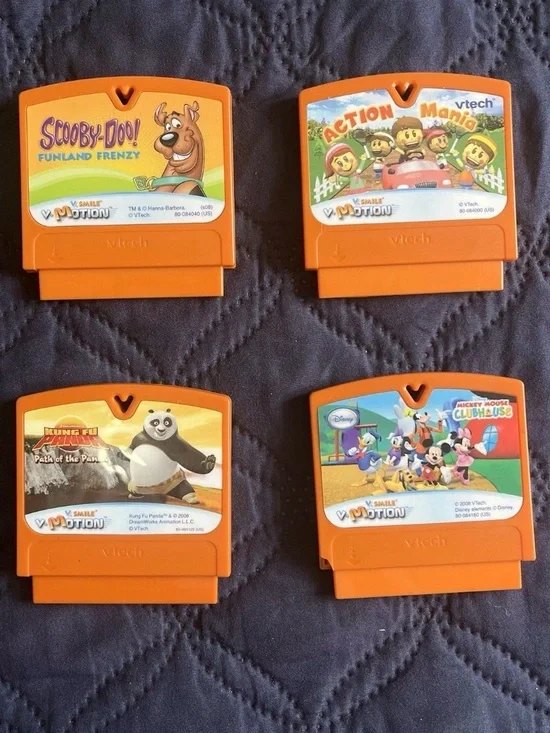 Lot Of 4 Vtech V.Smile V.Motion Games Scooby -  Mickey - Panda -  Action Mania