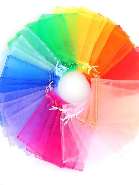 50pc  Assorted Color Organza  Mesh Bags Drawstring Bags For Candy Jewelry Party