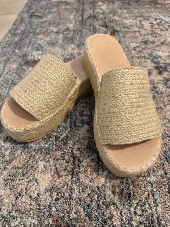 Woven Slide Espadrille Platform Sandals in Natural