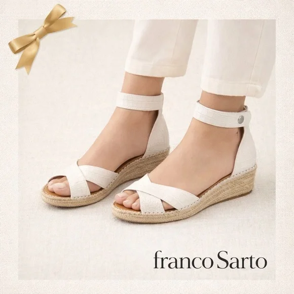Franco Sarto White Croc-Embossed Espadrilles 7