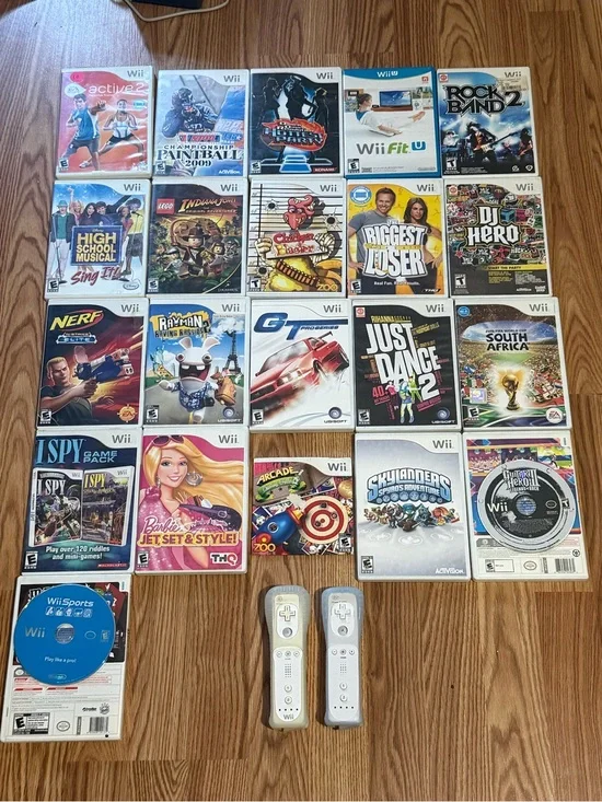 Nintendo Wii Game Lot with Controllers - Multi-Game Collection