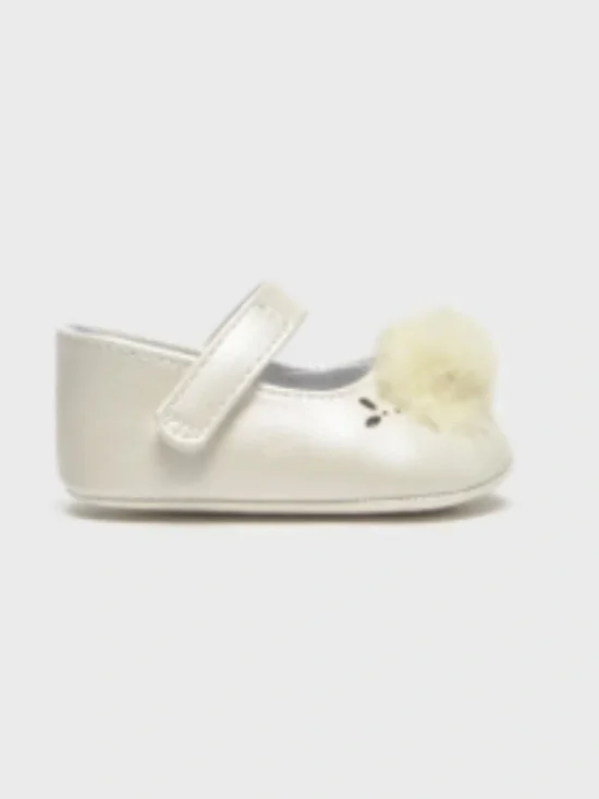 Mayoral Newborn Girl Biege Pom Pom Mary Janes Sizes:(6-9M)