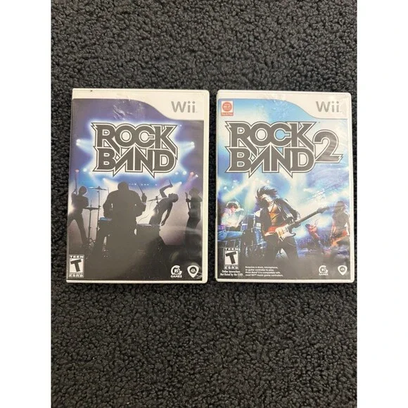 Wii Rock Band 1 and 2 (Nintendo Wii, 2008) COMPLETE Games with Manuals