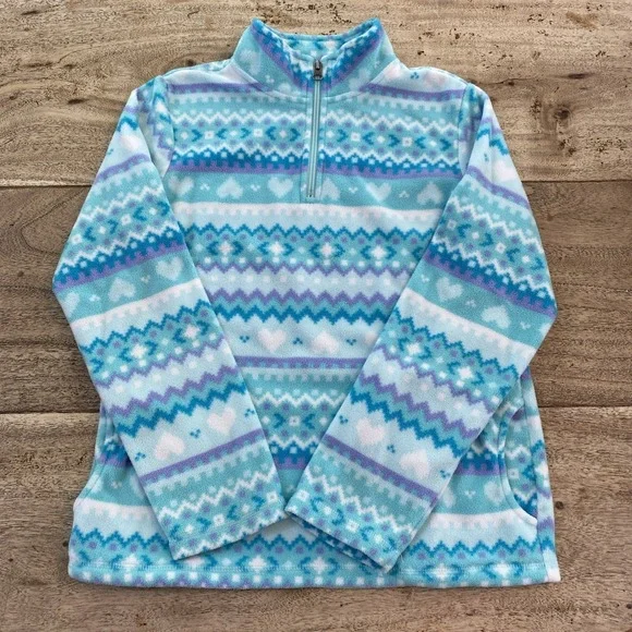 The Children's Place Girls Fleece Pullover Heart Print Half Zip Size X L (14)