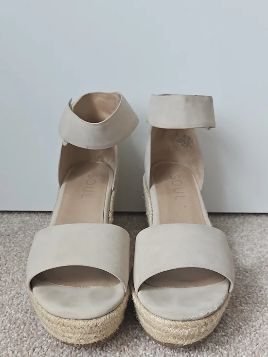 SOUL Naturalizer Beige Espadrille Platform Sandals Ankle Strap Women's Size 7.5