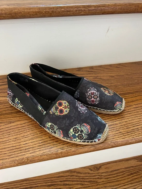 Loudmouth Black Espadrilles with Colorful Sugar Skull Print