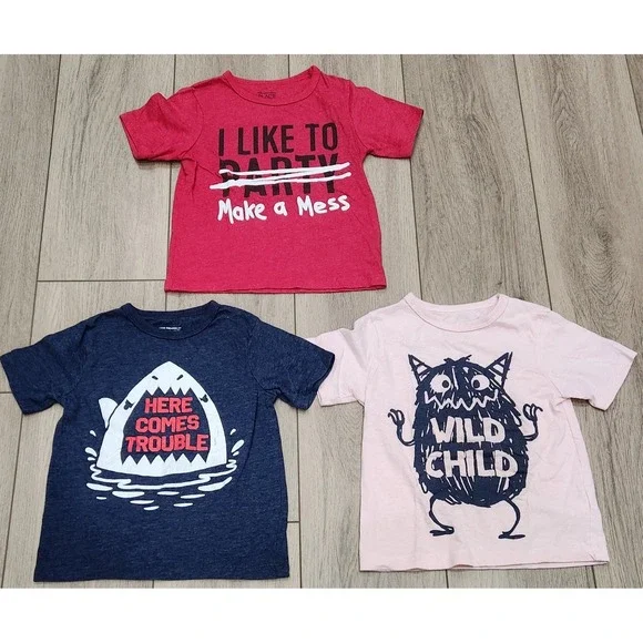 3 Funny Graphic Tees Tshirts Kids Toddler Size 3T Wild Child Trouble Make A Mess