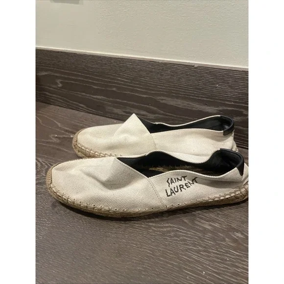 Saint‎ Laurent White Leather Slip On Espadrilles Flats 20 SL  Emb  Es. Size 40
